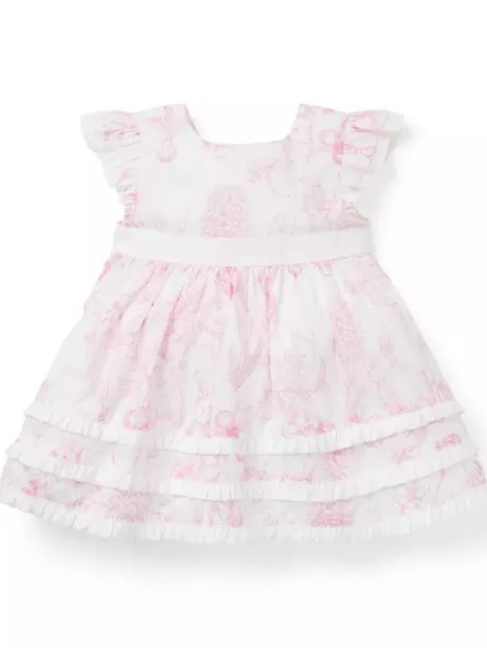 Janie and Jack White Dress with Pink Floral Toile